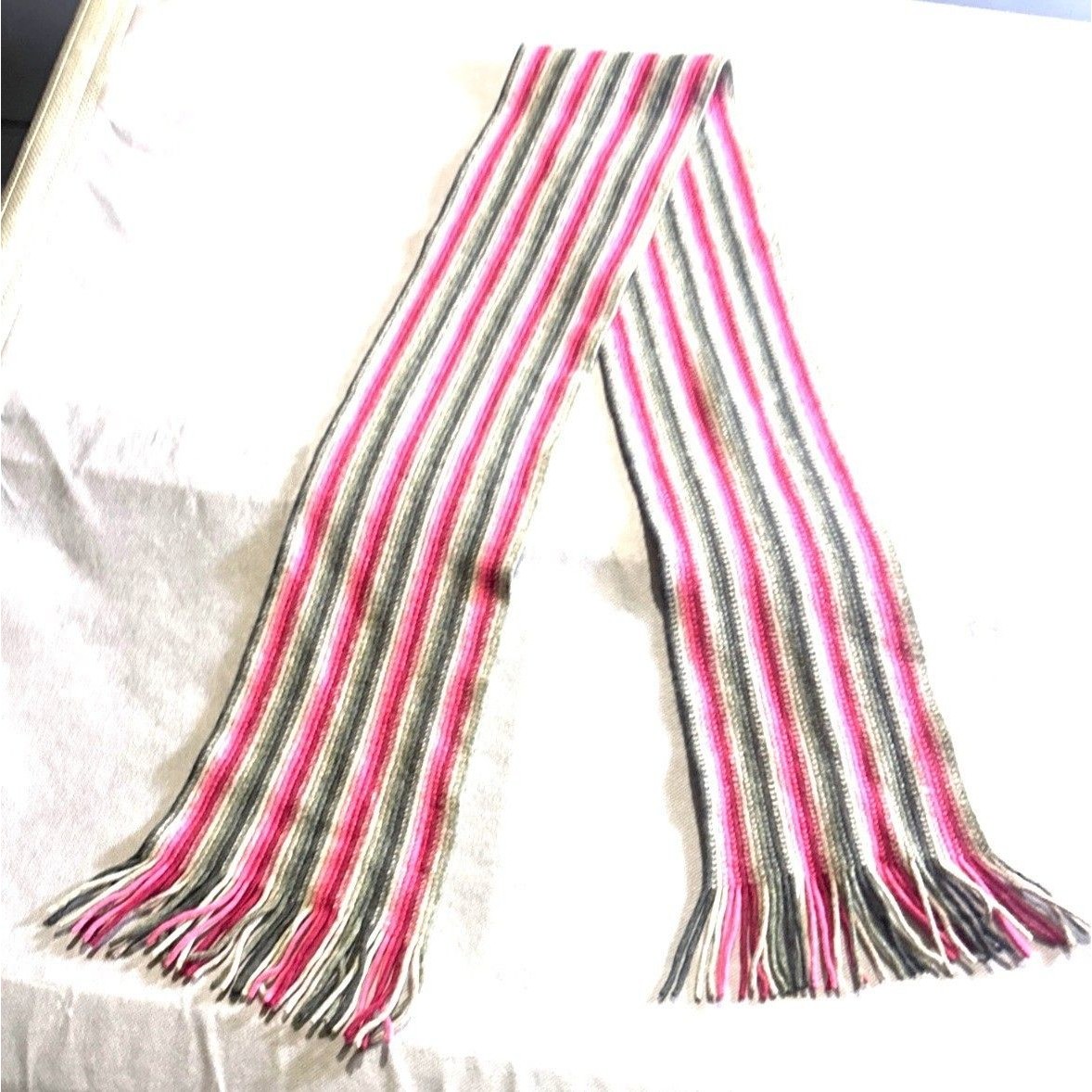Vntage Jigsaw Junior Pure New Wool Striped Scarf Multicolor Fringe Scotland Made — image 6 of 8